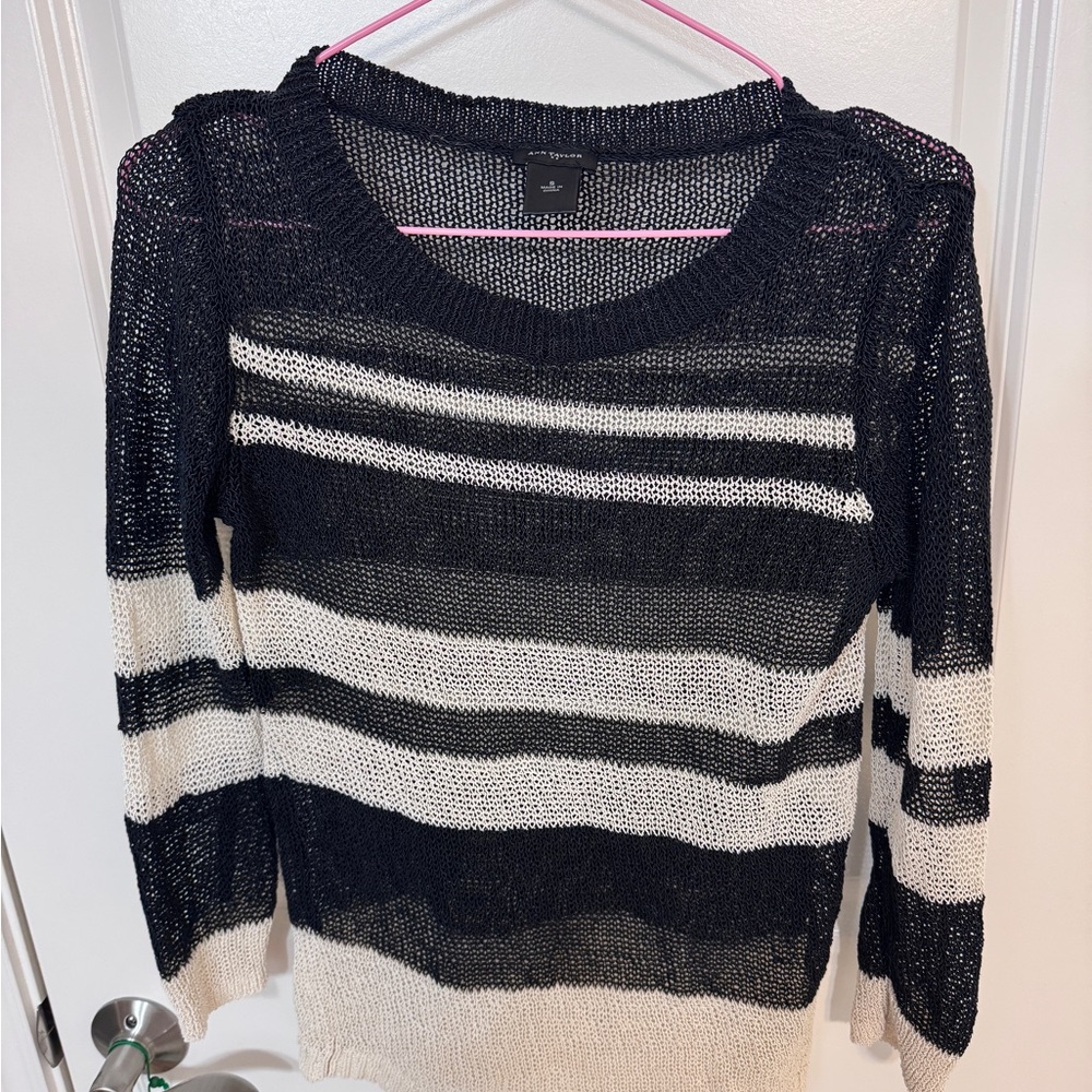 Ann Taylor Black and White V-Neck Sweater